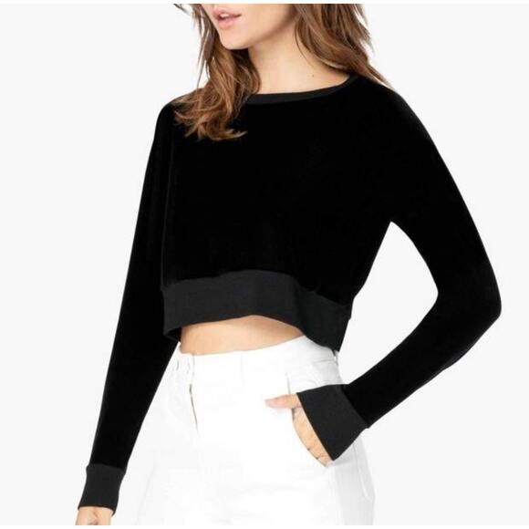 Beyond Yoga Black  Cropped Velvet Pullover Size Small - Picture 3 of 10
